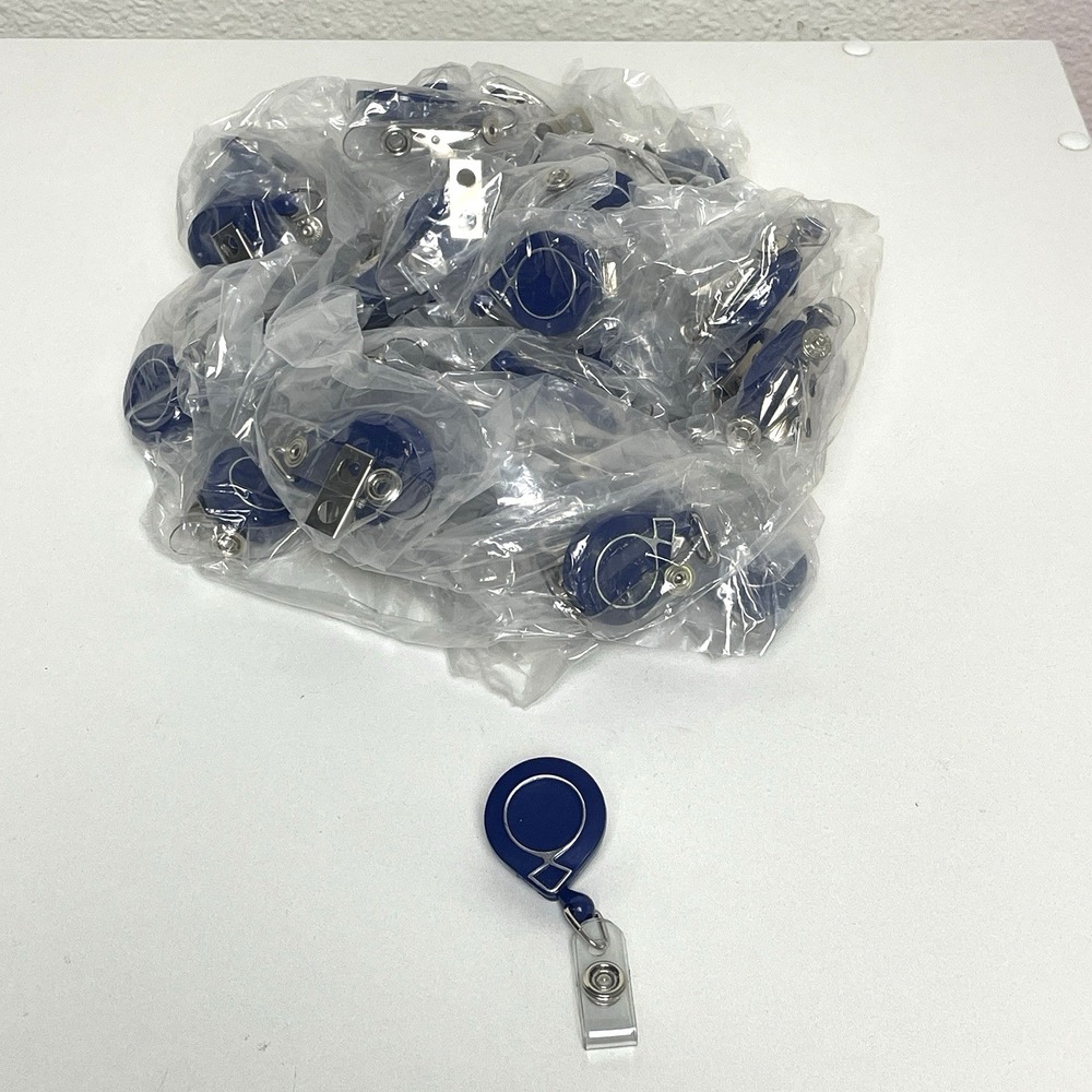 1" Retractable Reel Alligator Clip Badge ID Holder Keychain Cord LOT of 47 Blue